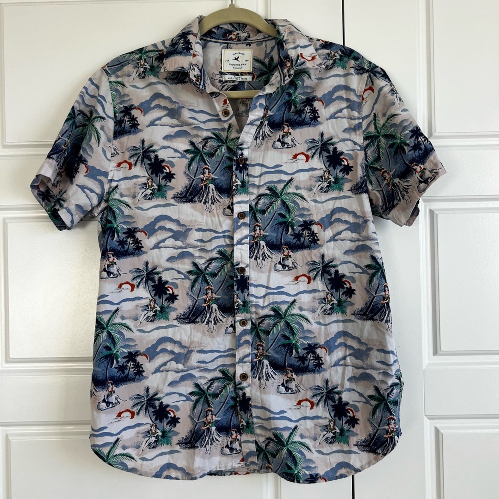 Cactus Man by Ricky Singh Slim Fit Aloha Hawaiian Button Down Shirt Sz M